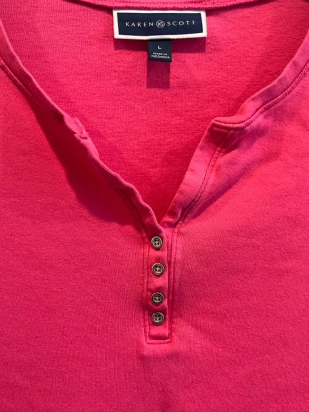 Karen Scott Women's Pink Short Sleeve Henley Top Size L